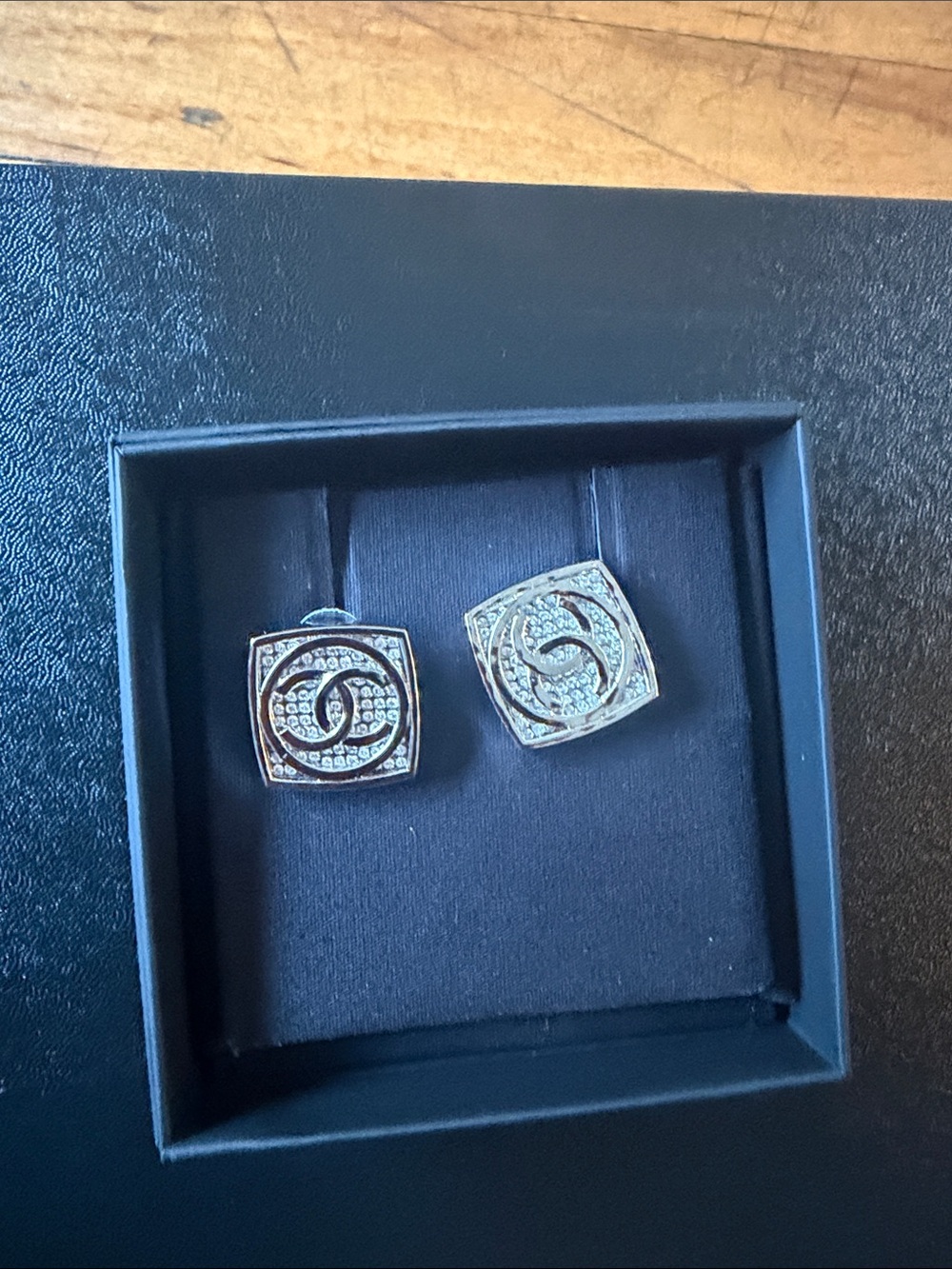 Crystal-Embellished Square Logo Cufflinks - Silver